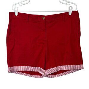 Talbots Women’s Red Relaxed Chino Short Cuffs Petite Size 12 Stretch Christmas